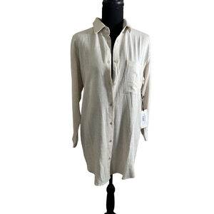 Women's Natural Colored Linen Button-Up Top, Size Small